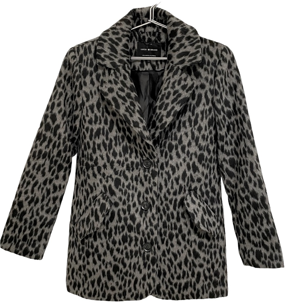 LUCKY BRAND BLACK GRAY LEOPARD COAT